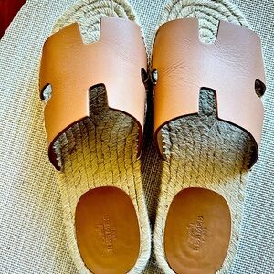 Hermes espadrilles tan slides